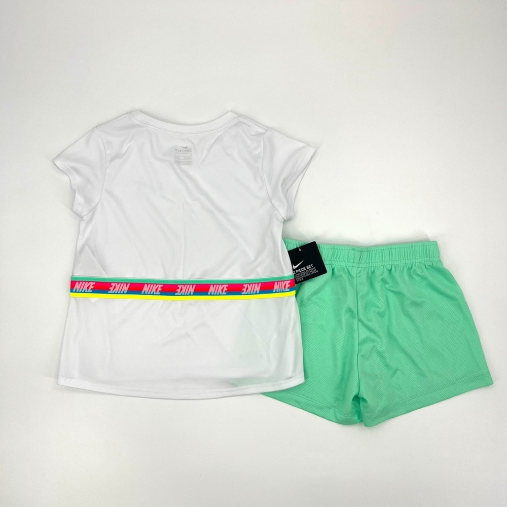 Nike Dry Fit Short Sleeve ‘White/Green Glow’ Active Short Set Girls Size 6X - Picture 2 of 2